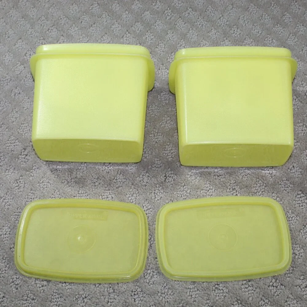 Vintage Tupperware Mid Century Set of 2 (4 piece) Yellow Rectangular Containers